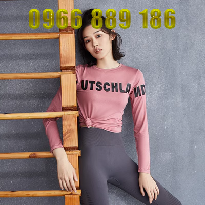 Áo sơ mi thể thao nữ rộng rãi áo thun dài tay thoáng khí tập thể dục chạy bộ áo lưới thư đỏ yoga phù hợp với mùa thu đông - Áo phông thể thao