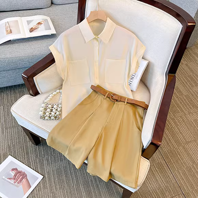 Bé trai ngắn tay áo sơ mi trắng đồng màu phù hợp với quần short phù hợp với mùa hè trẻ em hoa cô gái bé trai ăn mặc trang phục biểu diễn - Váy trẻ em
