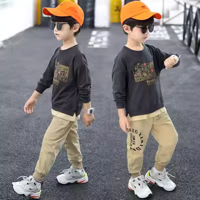 Quần áo trẻ em bé trai phù hợp với mùa xuân và mùa thu 2020 quần áo mùa thu mới vừa và trẻ em nhỏ giản dị hai mảnh phù hợp với nước ngoài đẹp trai xu hướng phong cách Hàn Quốc - Khác