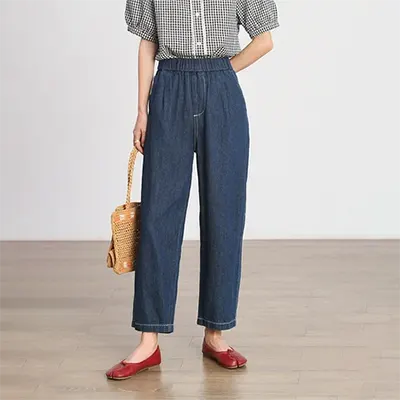 Quần denim cắt cạp quần nữ harem rộng kích thước lớn là mỏng và mỏng mẫu 2020 mùa hè co giãn eo tám điểm quần harem - Quần jean