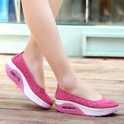 Mùa xuân và mùa hè cắt thấp miệng nông giày bập bênh giày dây đệm khí đệm giày bập bênh giày lưới hàn quốc thoáng khí giày thường nữ sinh viên giày đơn - Giày cắt thấp