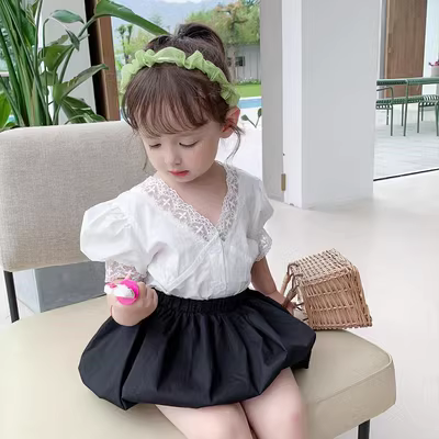 Quần áo bé gái mùa hè 2020 ren mới Áo sơ mi trẻ em hàn quốc cho bé gái, kiểu dáng nước ngoài, áo sơ mi trẻ em mùa hè - Áo sơ mi