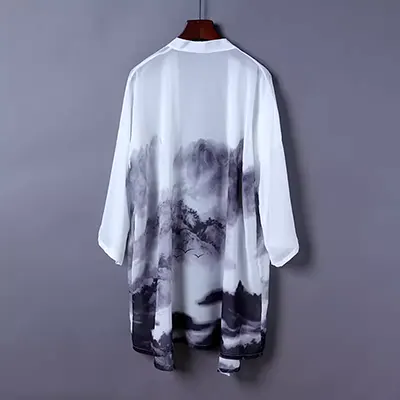 Tủ quần áo của Lei Ting Ting Quần áo trắng Trường An phong cách Trung Quốc áo voan nam cho nam áo chống nắng quần áo áo choàng dài áo gió - Áo gió