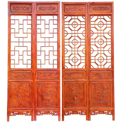 Phong cách rỗng lưới chạm khắc gỗ rắn cửa ra vào cổ và cửa sổ màn hình chạm khắc vách ngăn lưới tản nhiệt nền tường phòng khách hiên - Màn hình / Cửa sổ