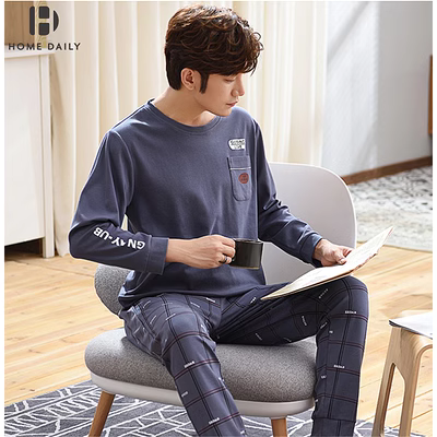 Đồ ngủ nam, quần áo mặc nhà nam Hàn Quốc cotton mỏng mùa hè ngắn tay, cotton mùa xuân và thu cộng với bộ đồ hai mảnh - Cặp đôi