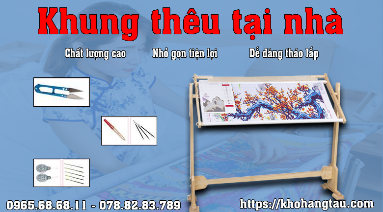 Khung thêu tại nhà, Khung thêu gỗ, inox nhỏ gọn tiện lợi